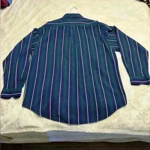 Vintage Tommy Hilfiger Vertical Stripe Button Down Shirt Green‎ White Yellow XL - Picture 4 of 9